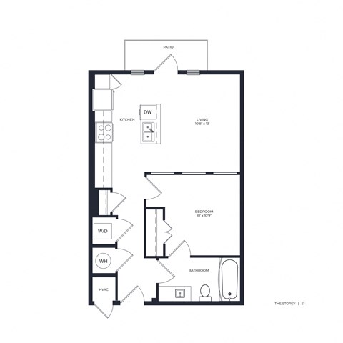 Floor plan for studio, 1 bath, 600 sqft